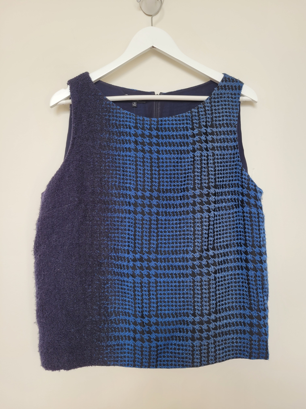 Lafayette 148 New York Blue Plaid & Navy Mixed-Texture Sleeveless Top